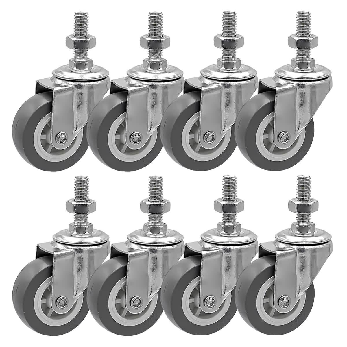 8 Pack 2 Inch Grey PU Stem Caster Swivel Polyurethane Caster Wheels