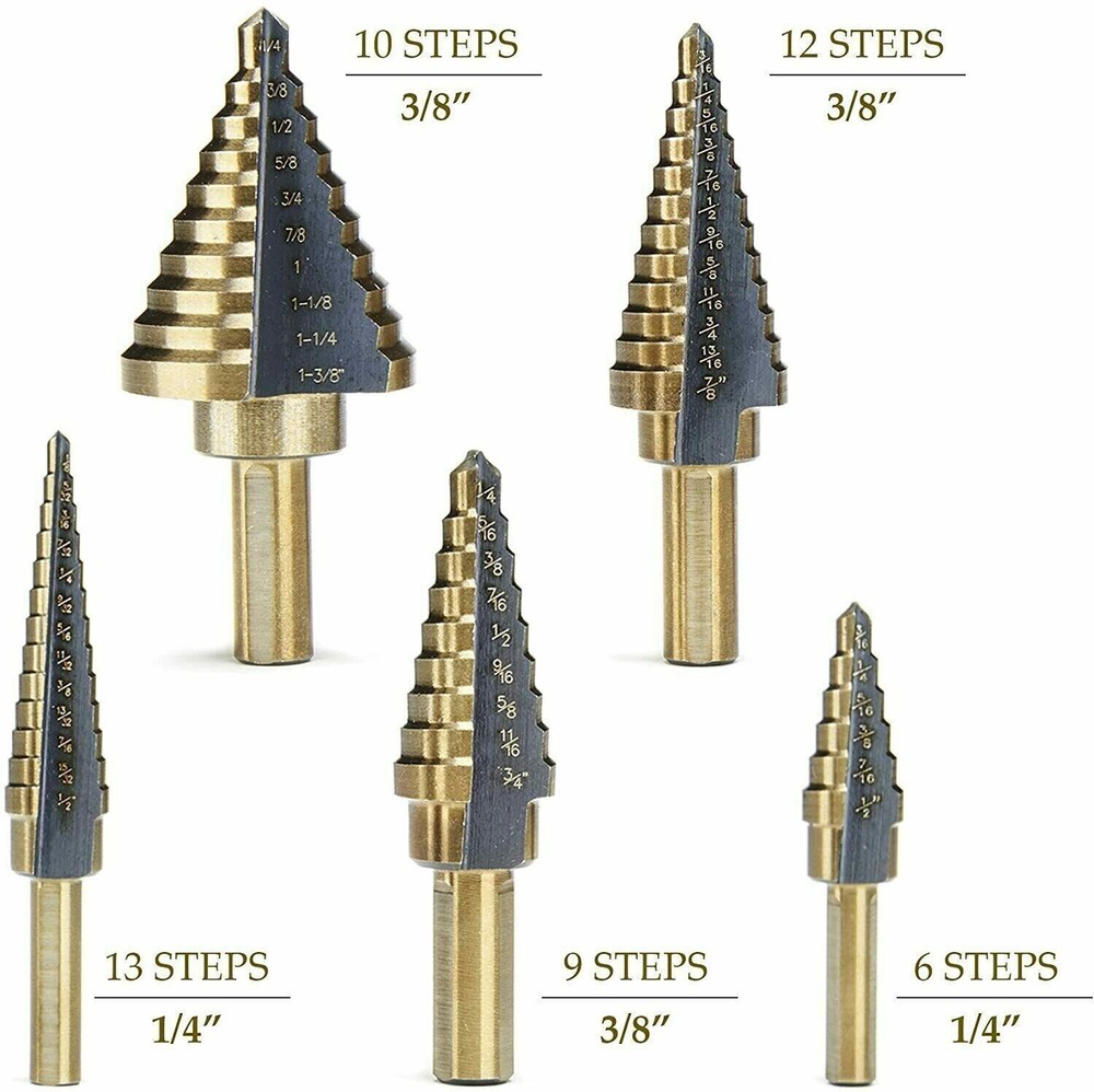 5Pcs HSS Cobalt Hole Large Metal Step Drill Bit Set Titanium Cutter Cone 50 Size