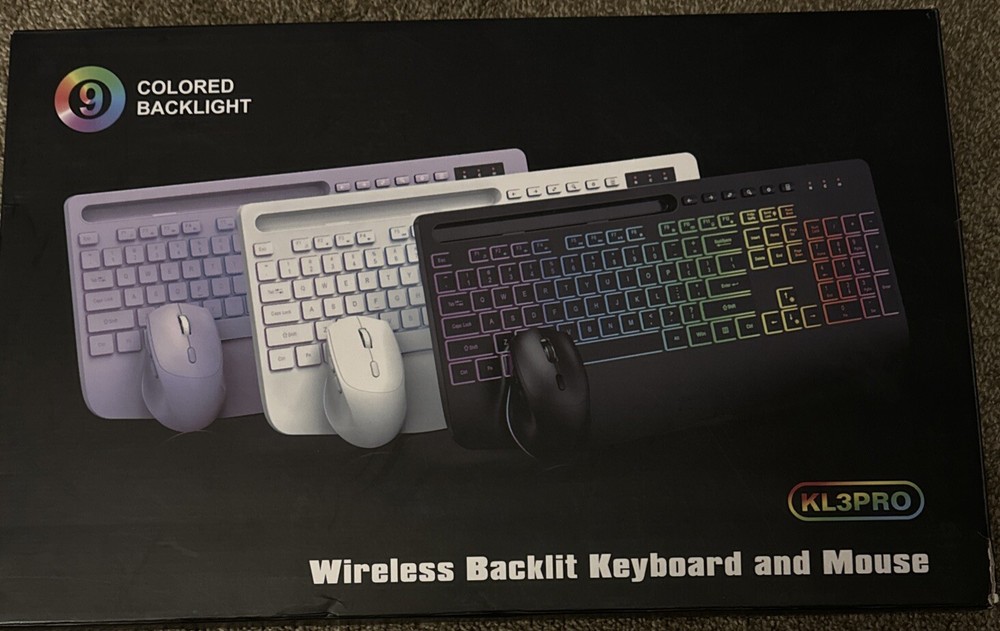 Wireless Keyboard and Mouse Combo, 9 Backlit Effects, Wrist Rest, Phone Holder