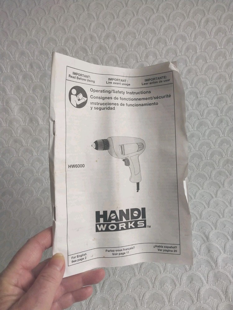 Handi Works Reversible Drill 3/8" Single Speed Compact Design With Box & Manual