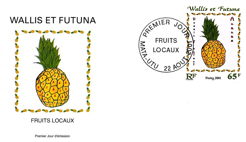 FRUITS BREADFRUIT PINEAPPLE MANGO FOOD 2001 WALLIS & FUTUNA 4 FDC