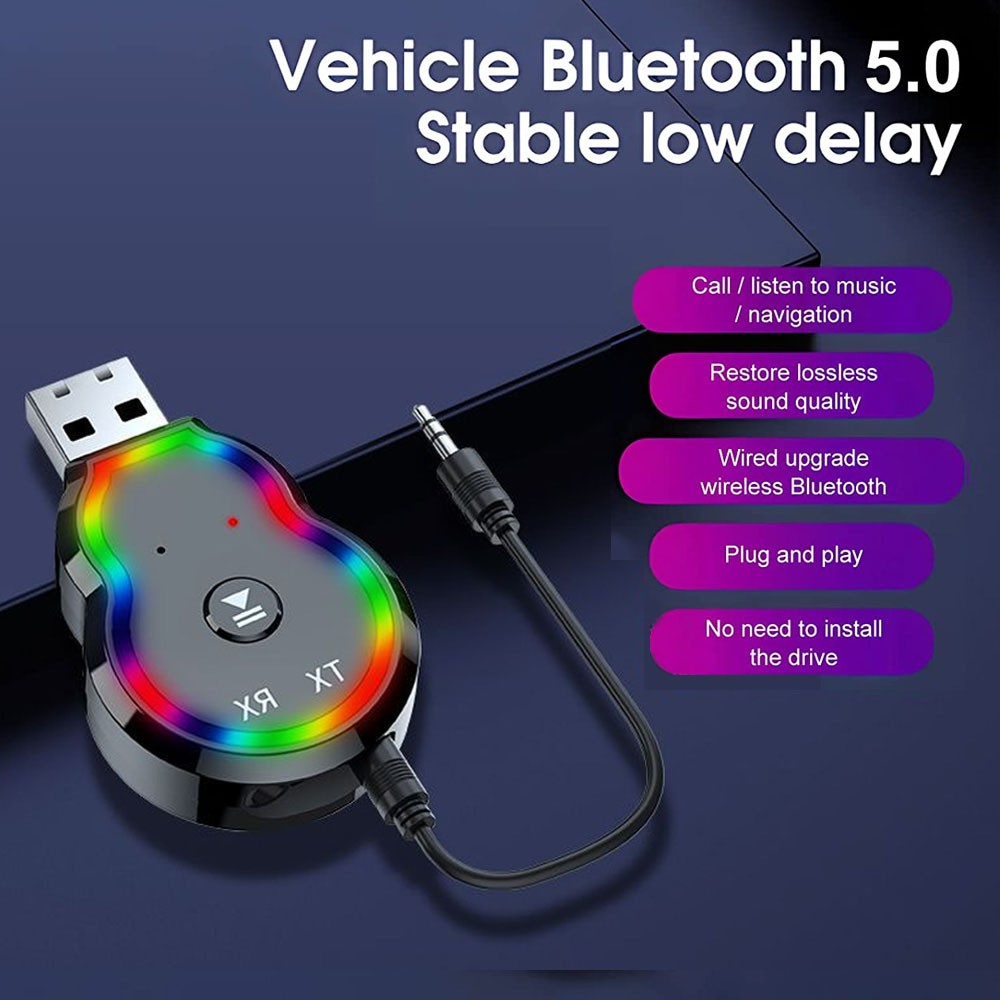 USB with LED Lights Bluetooth 5.0 Transmitter Receiver 2 in 1 Audio Adapter