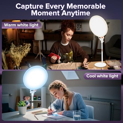 12" Large Ring Light with Stand, 7000K Full-Screen Selfie Light Ring with
