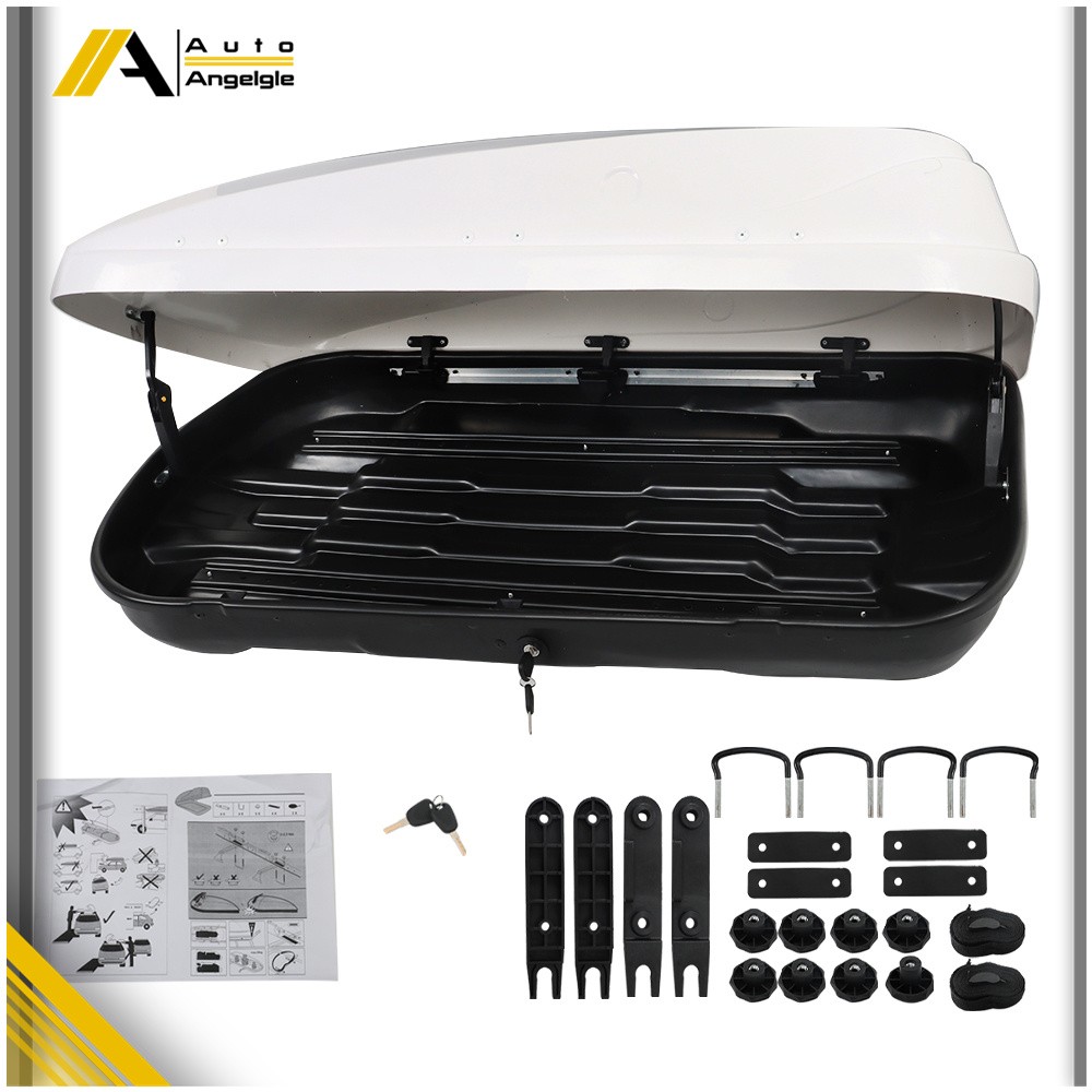White 14 ft3 ABS Car Roof Top Box Cargo Luggage Carrier 2 Locks Toolless Install