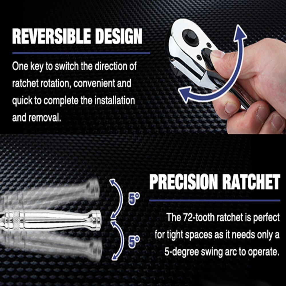 WORKPRO 1/2" Drive Ratchet Handle Quick-Release Reversible Ratchet Sets 72-Tooth