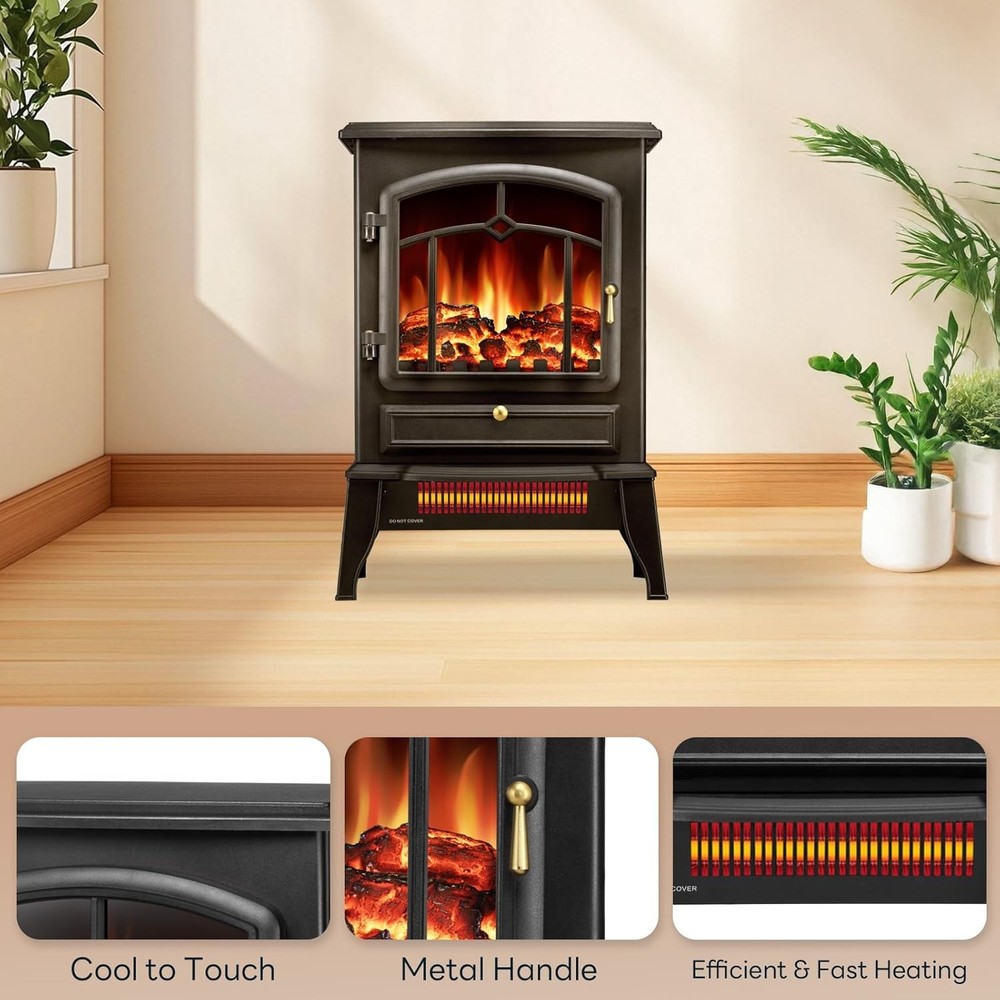 5100BTU Quick Heating Electric Fireplace Heater with Adjustable Flame Brightness