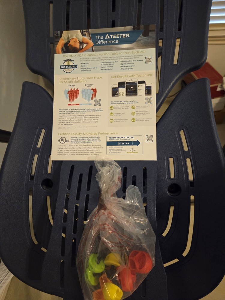 Teeter EP-970 Adjustable Padded Foldable Inversion Table Blue w/ Accessories