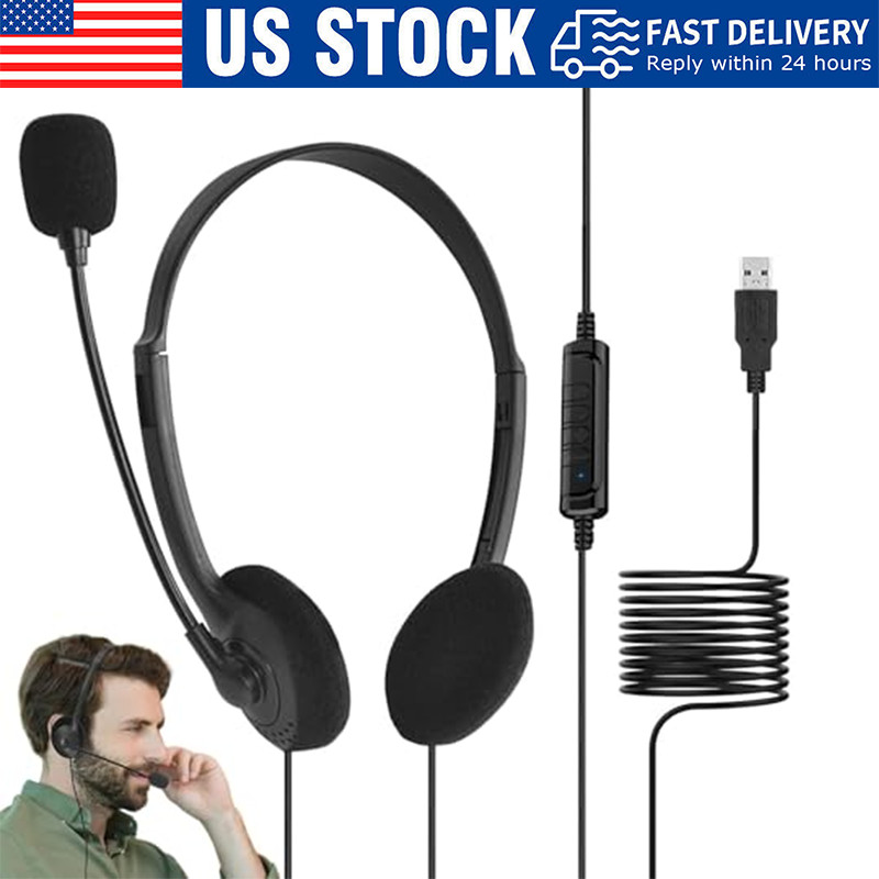 USB Headset Headphone  Microphone Noise Cancelling For PC Computer Call Chat LOT