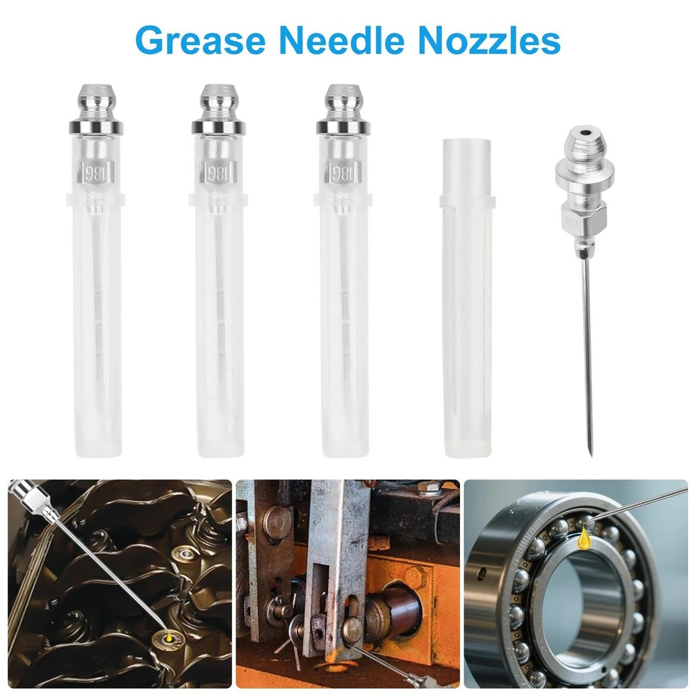 Professional Grease Gun Needle Nozzle Kit with Rubber Adapter Fitting 9Pcs Set