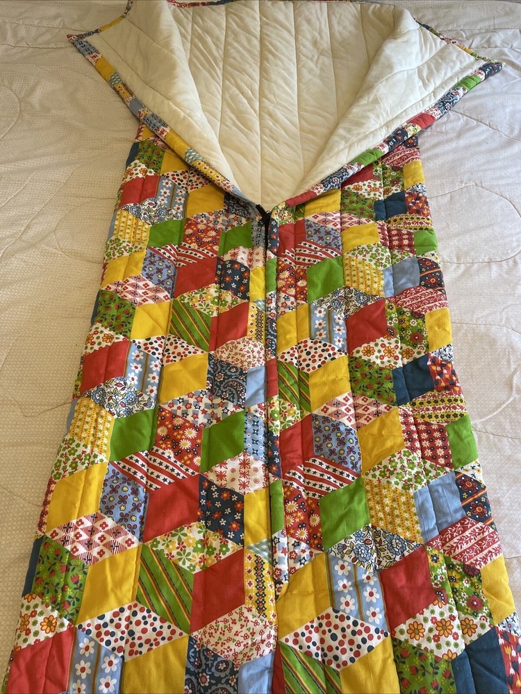 VTG 70s Boho Psychedelic Quilted Patchwork Hibernator Sleeping Bag Snug Blanket