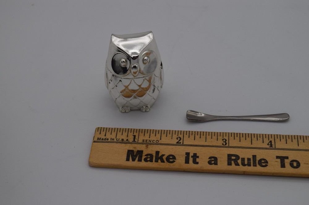 Wm A Rogers Oneida Silverplated Owl Saltcellar Lined , w/Spoon NIB