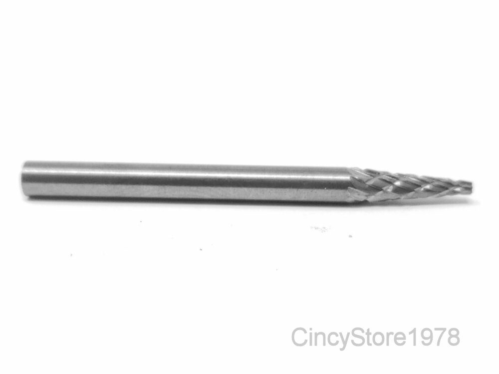 SM41D Cone Shape SOLID Carbide Burr Bur Cutting Tool Die Grinder Bit 1/8"