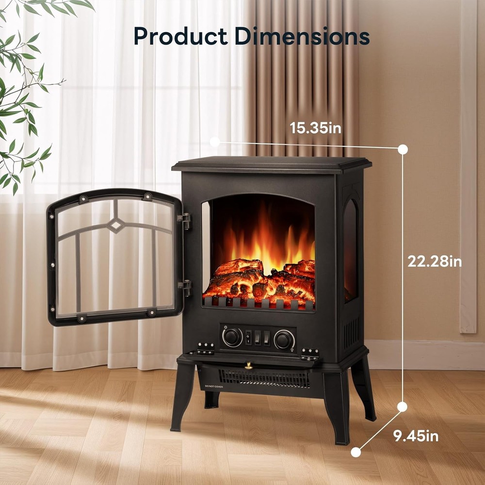 5100BTU Quick Heating Electric Fireplace Heater with Adjustable Flame Brightness