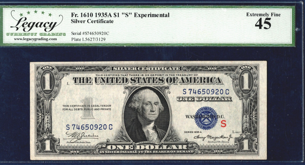 1935 A 💲1 SILVER  CERTIFICATE 💸 EXPERIMENTAL (S) 💸  LEGACY  45