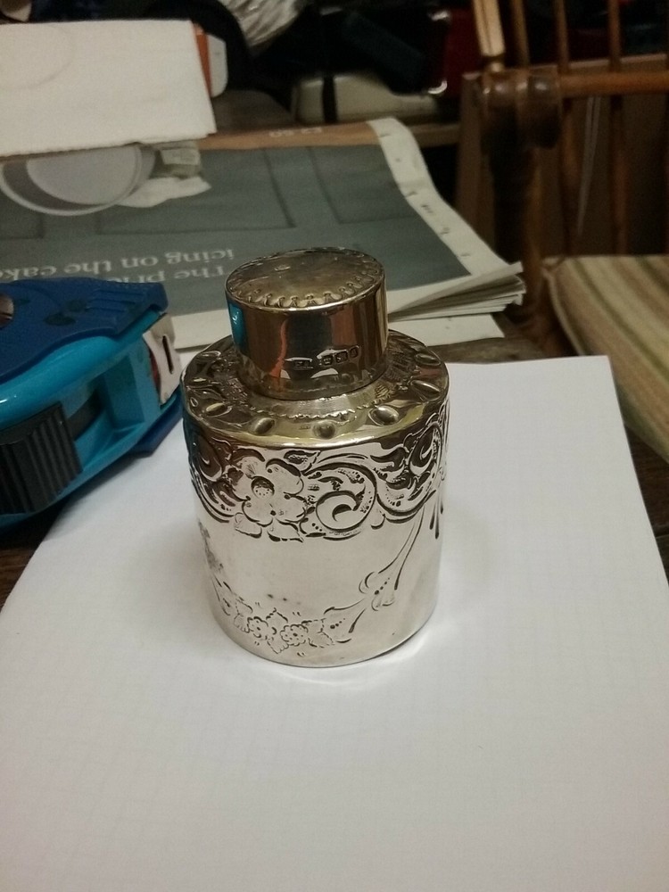 sterling silver ornate tea caddy