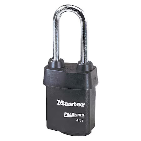 Master Lock 6121Lj Padlock, Keyed Different, Long Shackle, Rectangular Steel