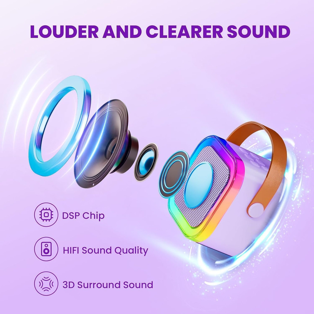 Mini Karaoke Machine for Kids Portable Bluetooth Speaker Wireless Microphone