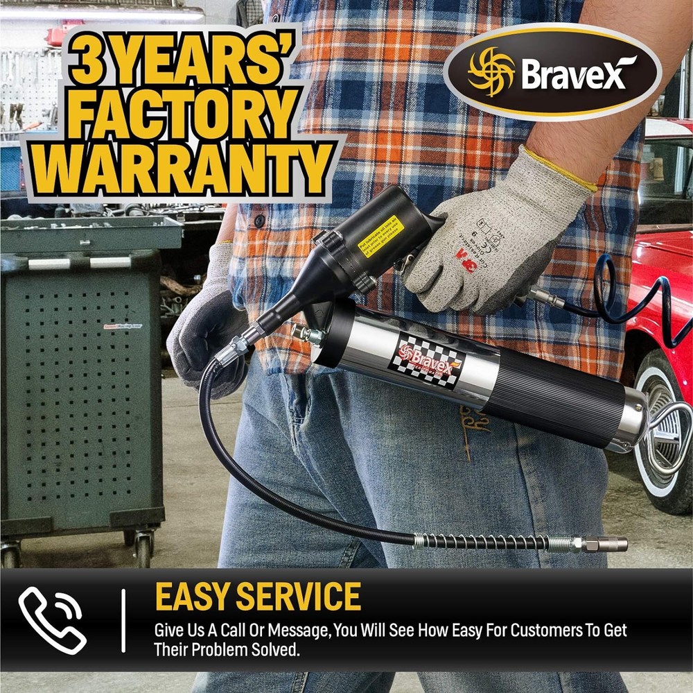 Bravex Professional Pneumatic Automatic Grease Gun, Continuous Cycle 6000 PSI