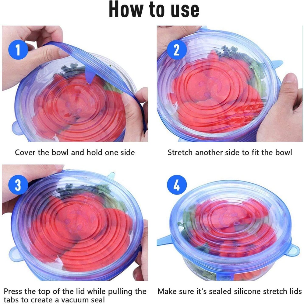 6-Pack of Durable Reusable Silicone Stretch Lids for Various Container Sizes