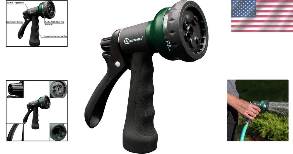 Versatile Garden Hose Nozzle with 7 Adjustable Patterns - Lightweight & Durable