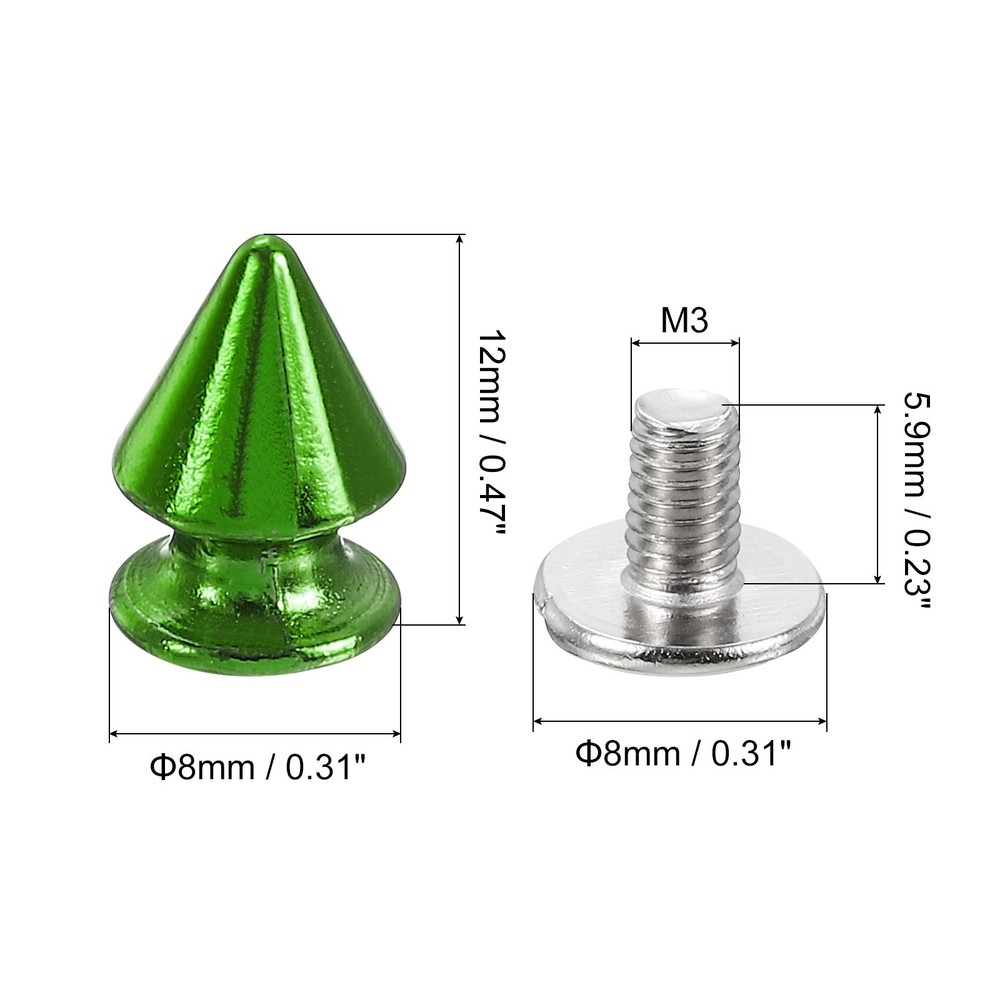 20Sets Cone Spike Stud Rivet,12mm Tree Studs and Spikes Bright Green