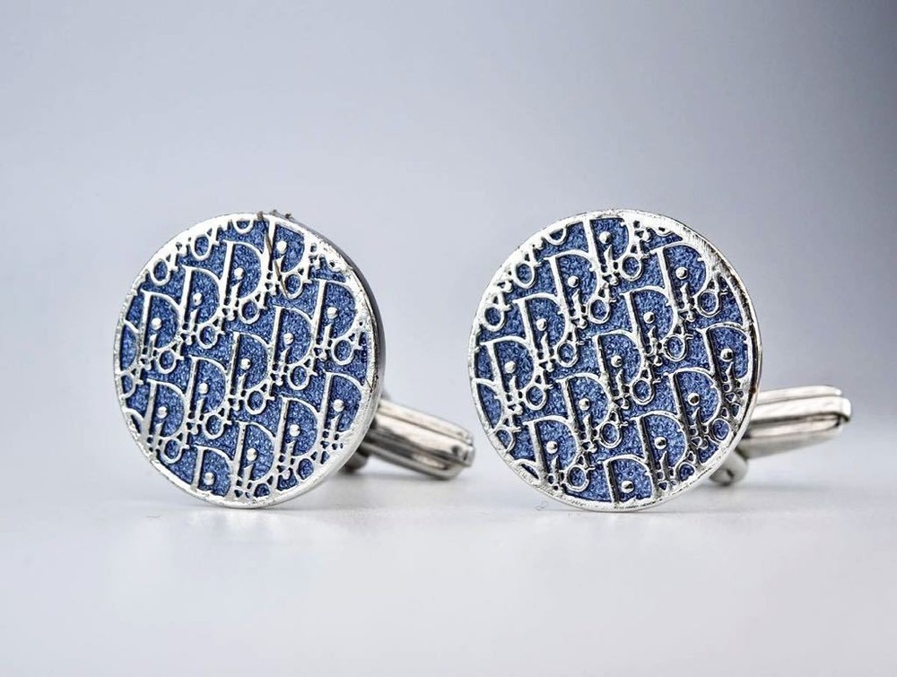 Rare Dior Oblique Light Blue Circle Cufflinks
