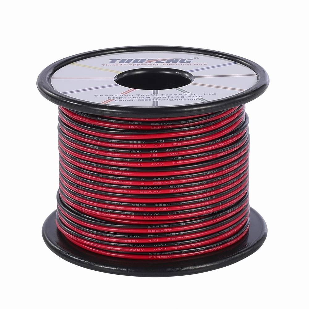 TUOFENG 22awg Electrical 22 AWG 2 Parallel PVC Wire 100ft, 22