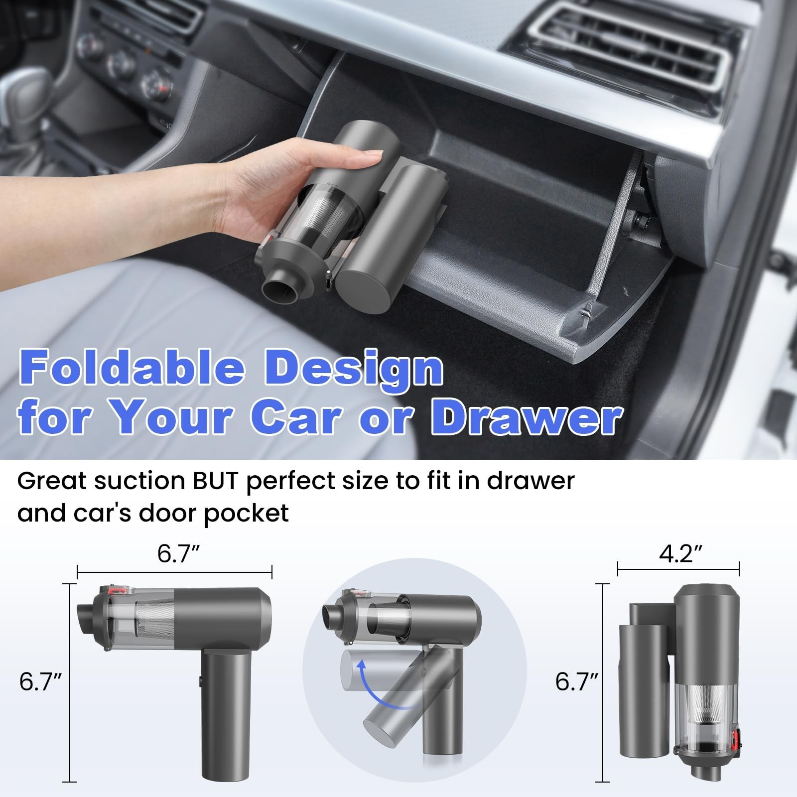 Car Vacuum Portable Cordless with 16000PA Ultra Suction 4-in-1 Foldable ​A