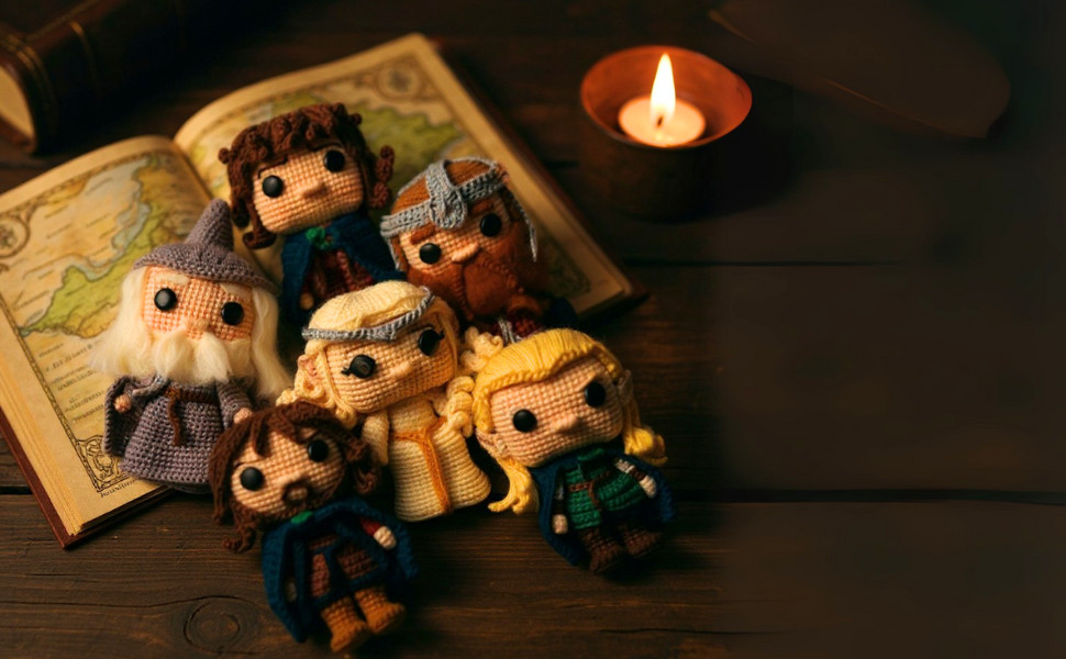 Fantasy Fellowship Crochet Pattern Amigurumi Wizard Elf Dwarf Doll Set