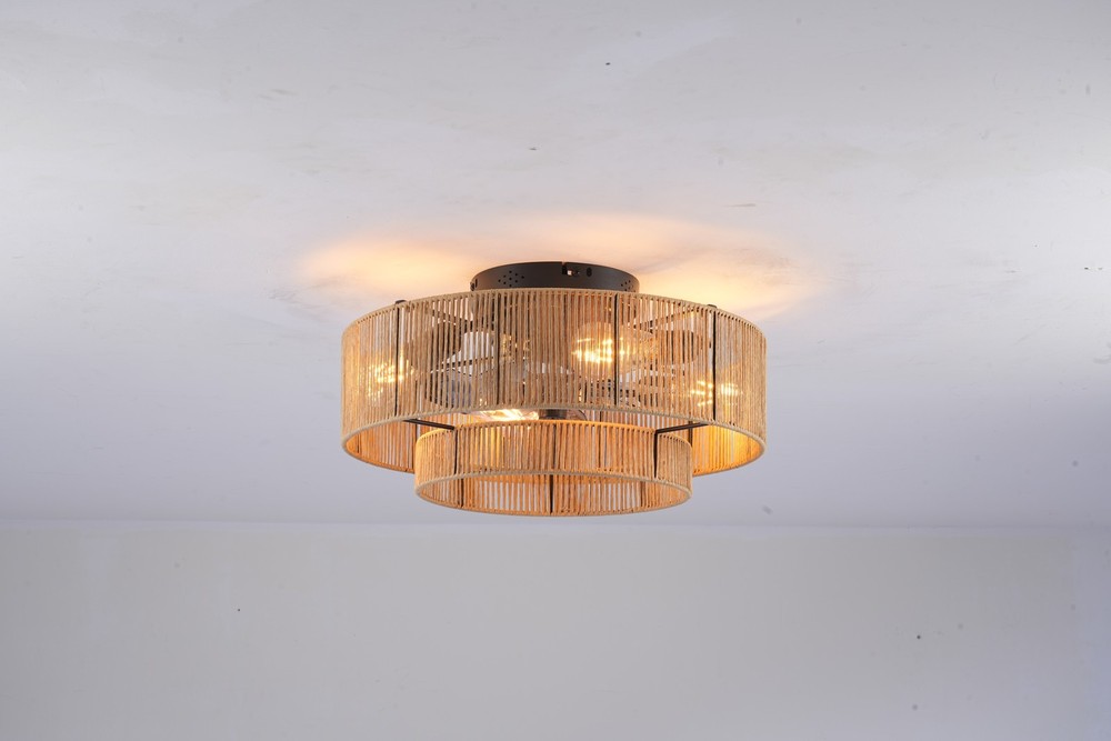 Flush Mount Ceiling Fan with Light & Remote, Matte Black Cage Fan