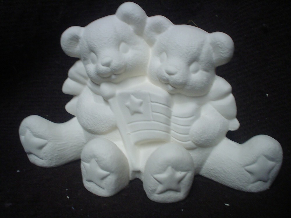 C354-Ceramic Bisque 3.5" X 5.5" Cuddle Bear w/ Flag Ceramic Bisque-U Paint