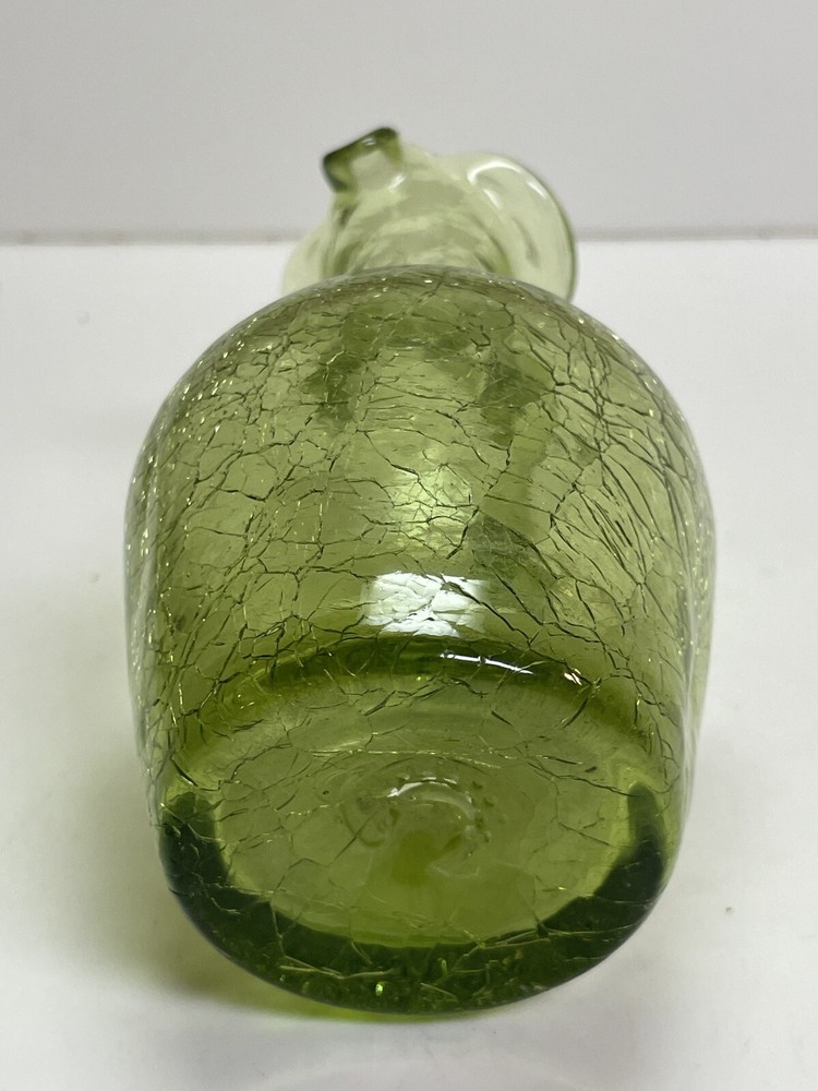 5" Green Crackle Art Glass Pitcher Ewer Style