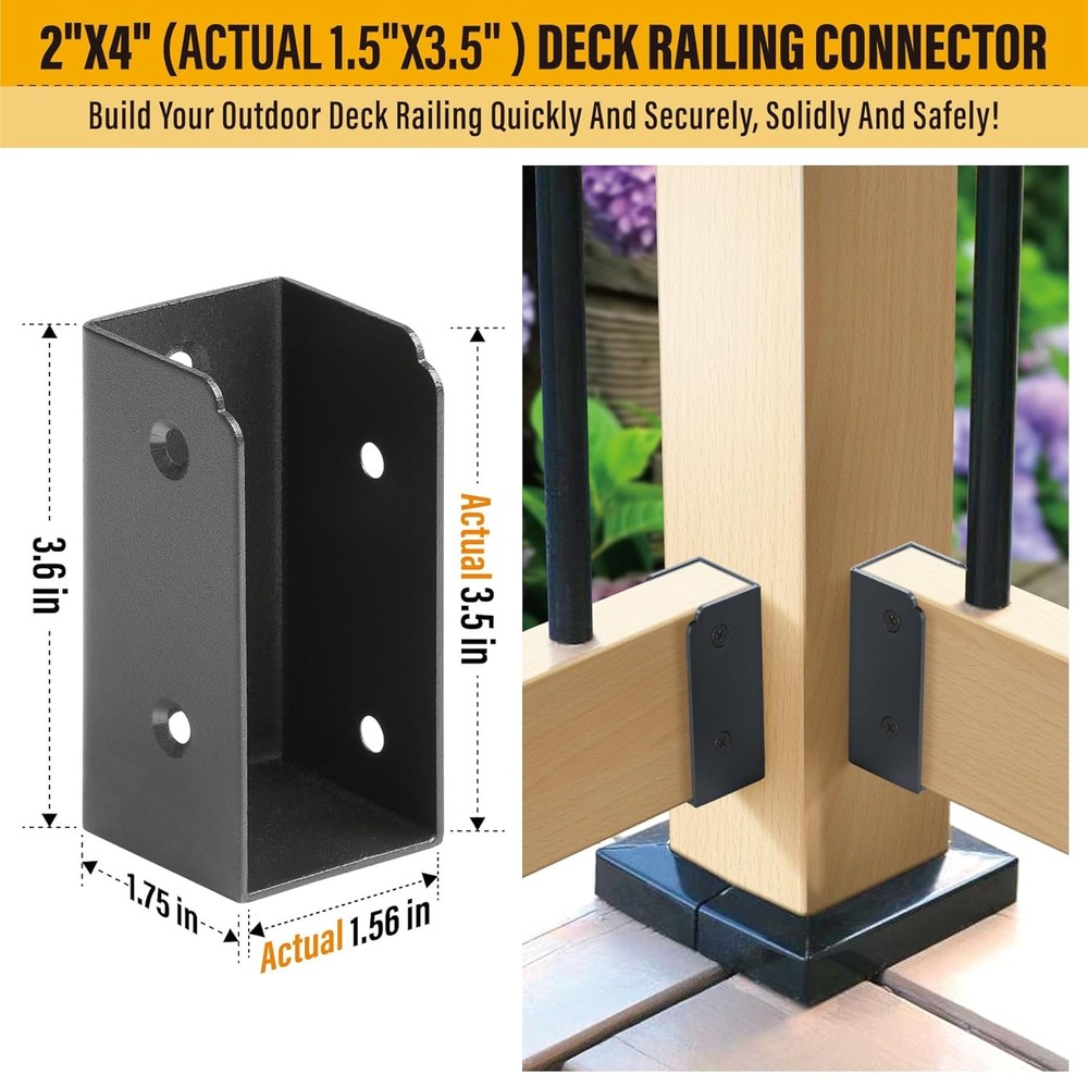 8Pcs Stainless Steels Deck Railing Bracket Connectors, for 2X4 (Actually 1 ½" X