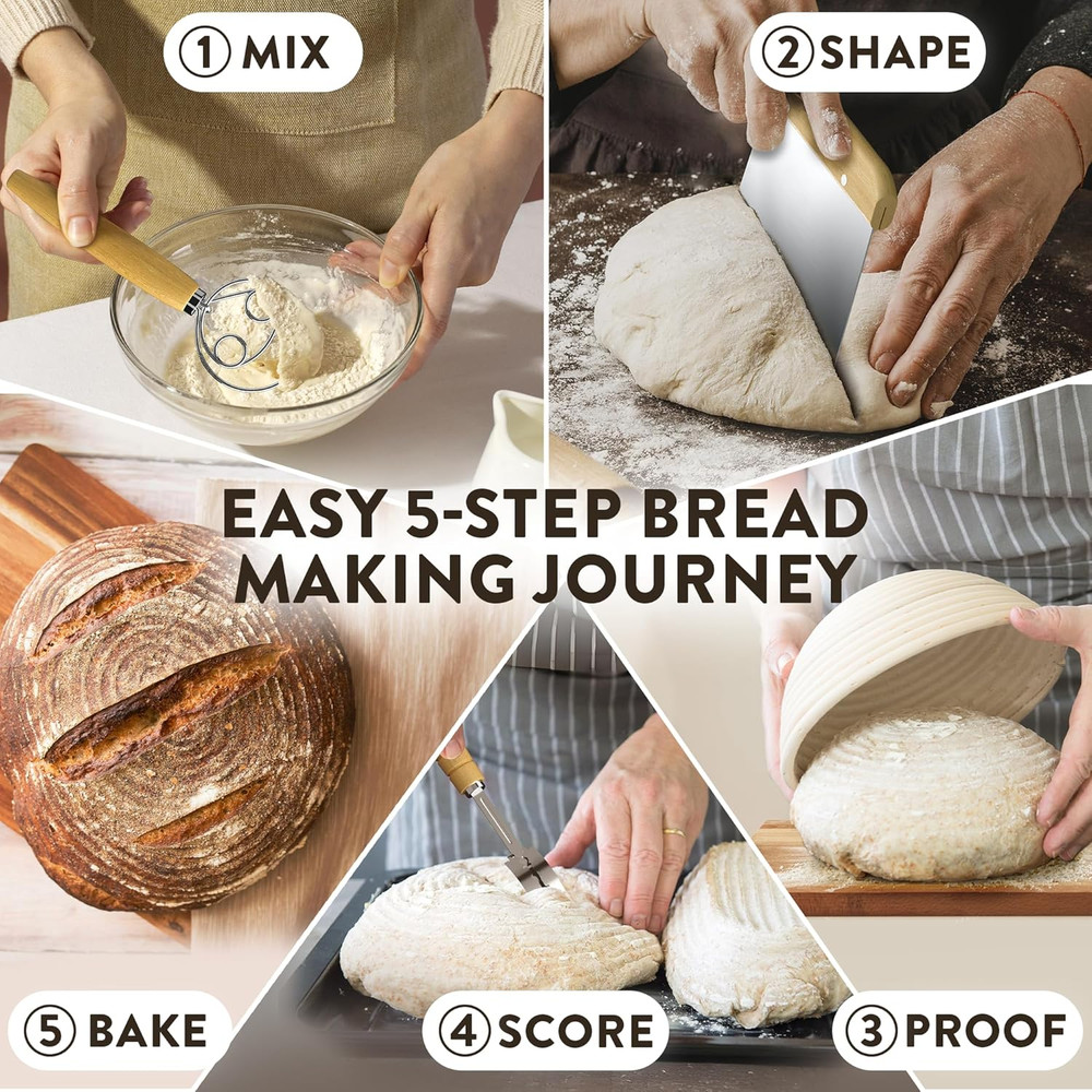 Complete Bread Proofing Baskets Set - Premium Quality Kit for Sourdough Bread Ma
