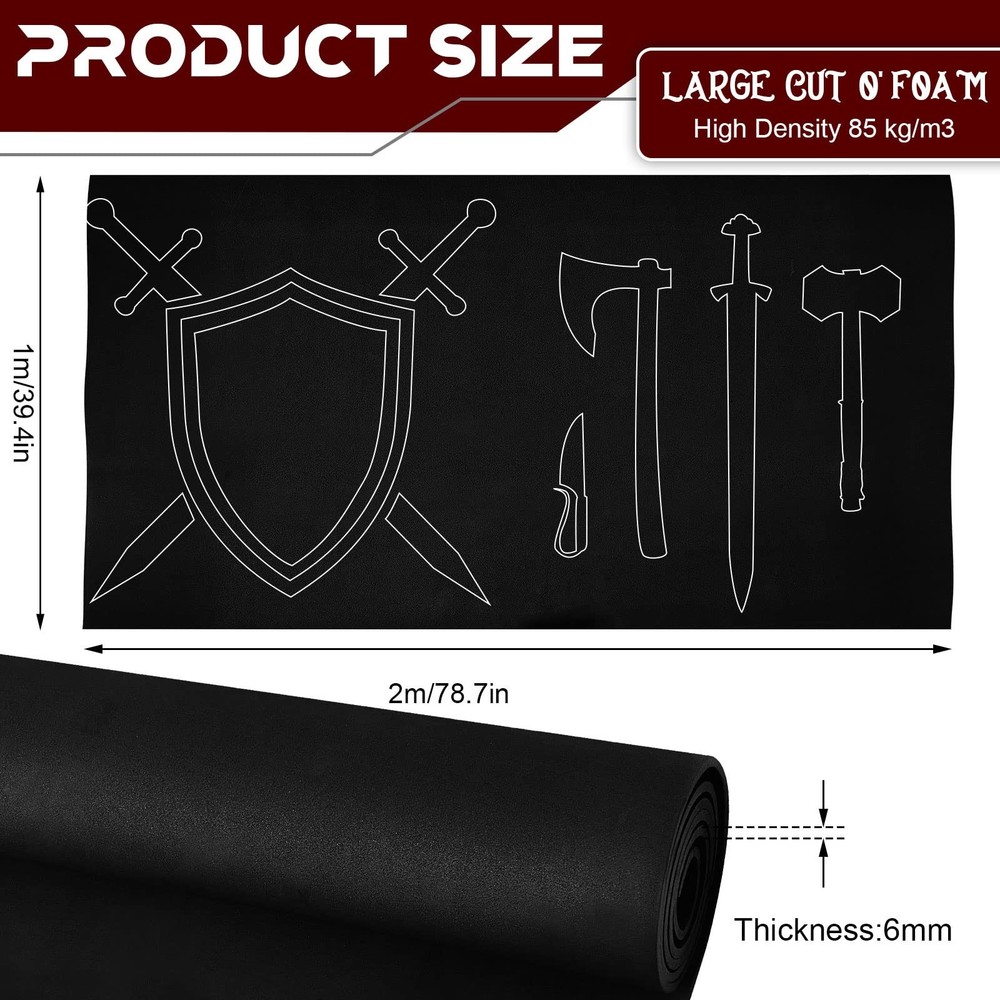 Black EVA Foam Roll 6mm Thick Large Cosplay Sheets black