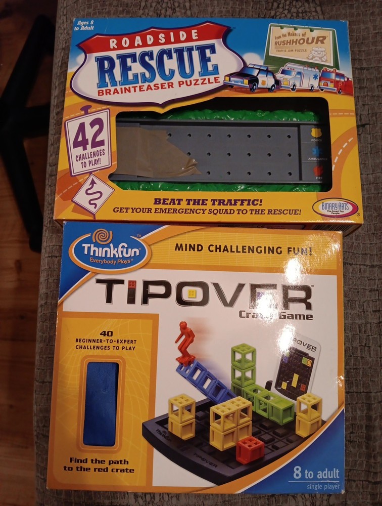 Roadside Rescue BinaryArts + Tipover ThinkFun Puzzle Brainteaser Game Lot Of 2