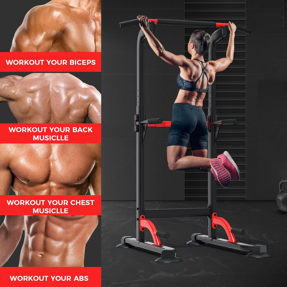Pull up Bar Dip Bar Power Tower Workout Dip Station Height Adjustable Free Stand