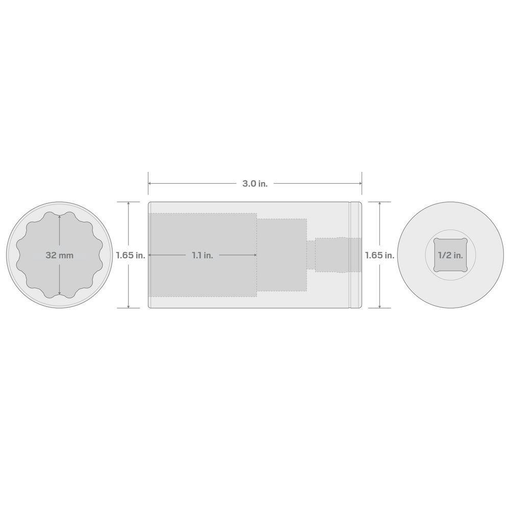 1/2 In. Drive X 32 Mm Deep 12-Point Socket