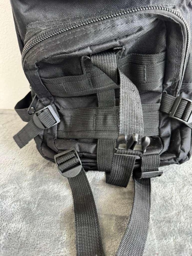 Black Nylon Tactical Backpack Adjustable Straps Multiple Compartments Zip Buckle