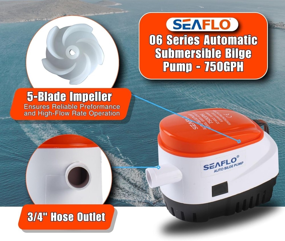 12V 750 GPH Automatic Bilge Pump with Float Switch Compact Marine Water Pump