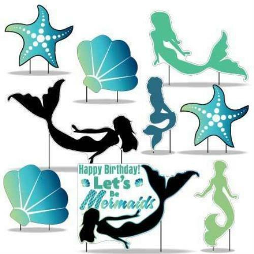 Let's Be Mermaids Blue Yard Decorations 9 piece set