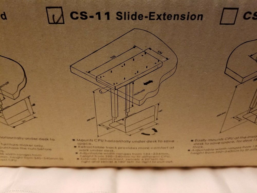 CPU Holder Under Desk Slide Extension, Model CS-11, Retractable Tract, NOS