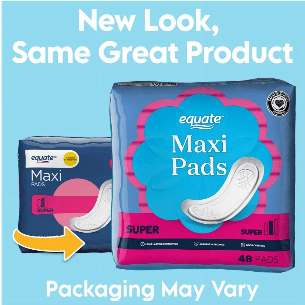 Equate Super Protection Maxi Pads, 48-Count