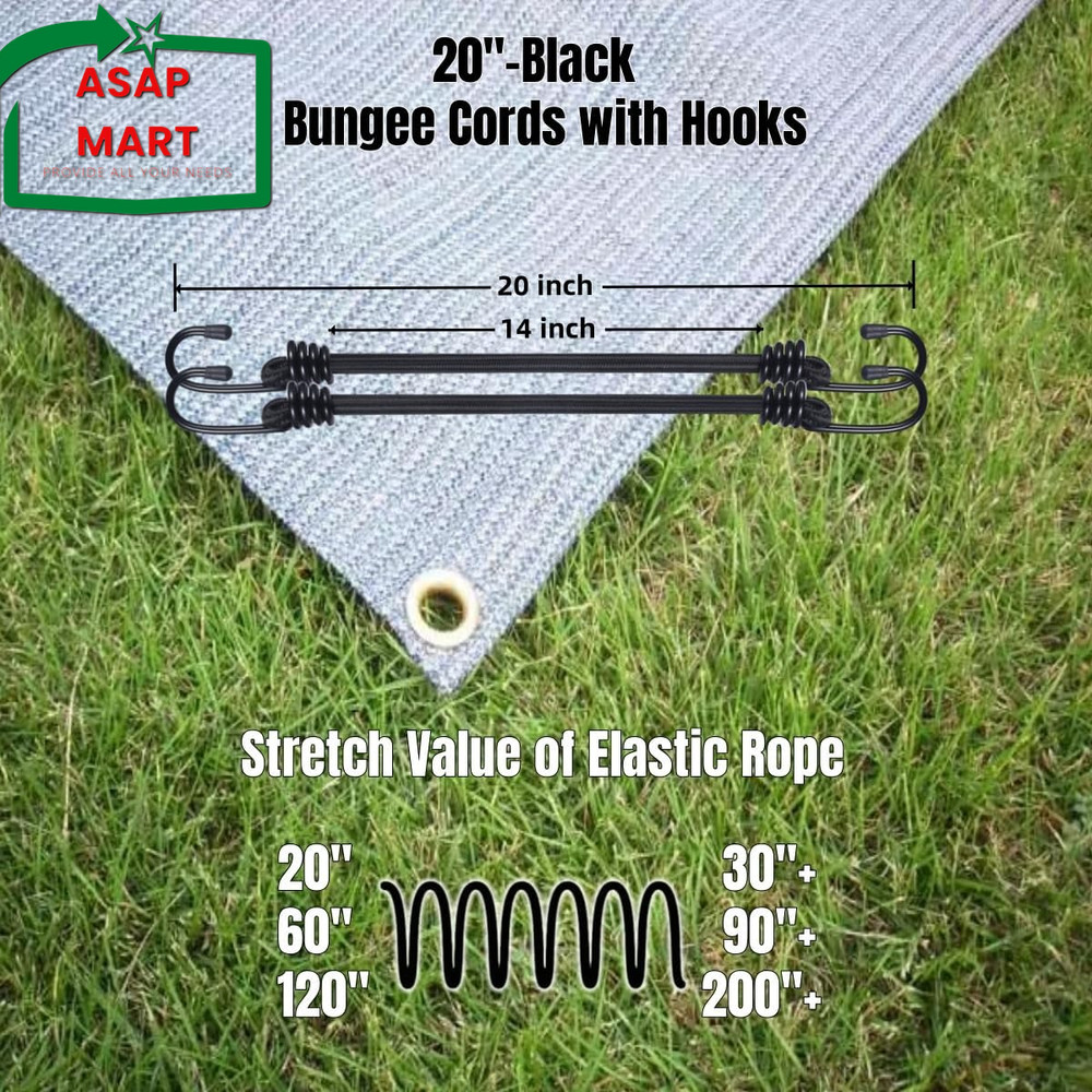 Canking Bungee Cords with Hooks Black 20 Inch 2 Pcs.