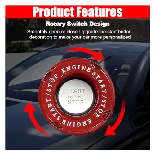 Car Push Start Stop Button Protector, Rotary Ignition Cover - Classic - Red