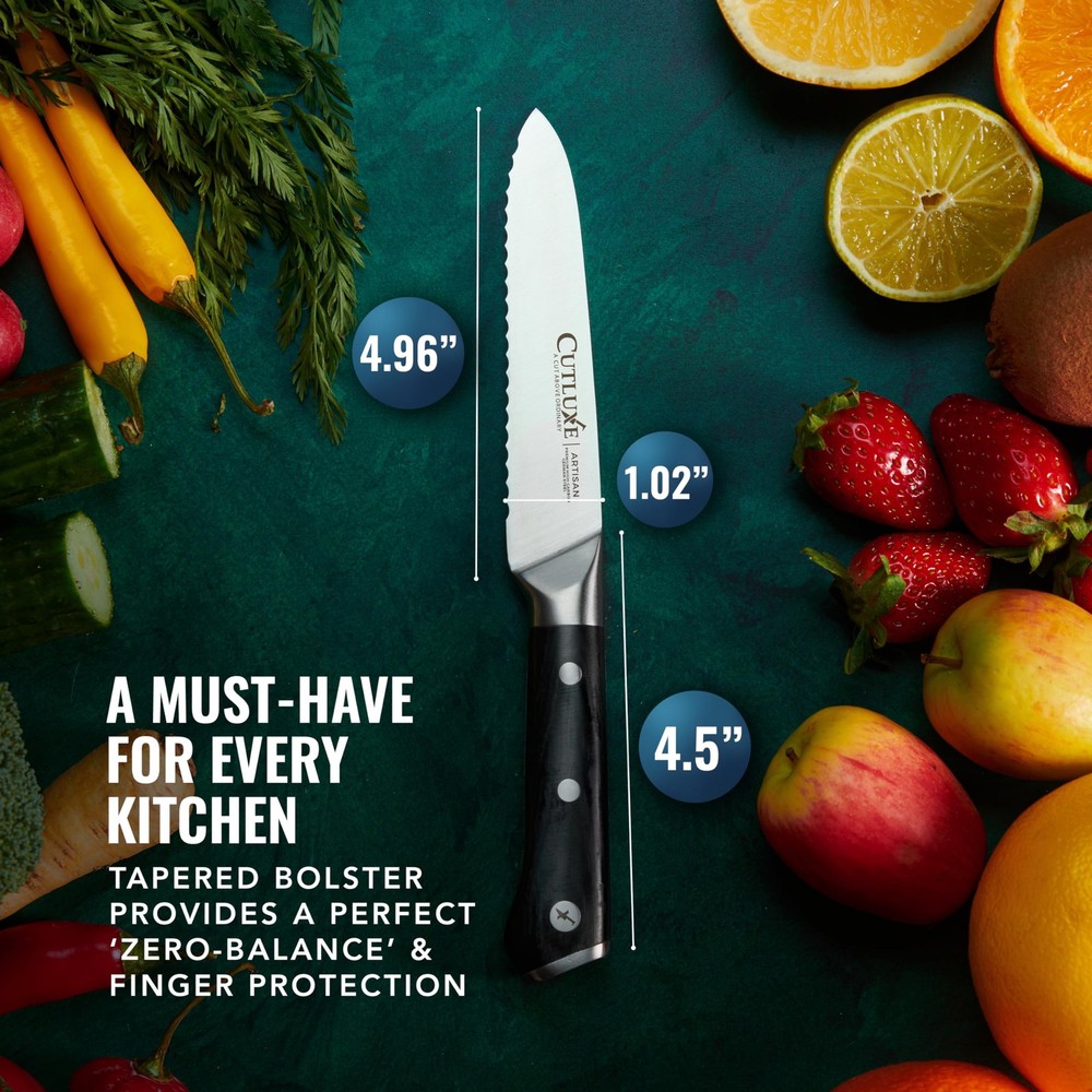 Serrated Kitchen Utility Knife - 5" Tomato Knife – Ultra Sharp Blade, Ergonom...
