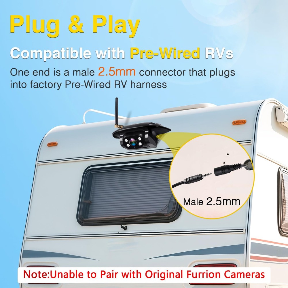 RV Backup Camera Wireless Easy Install: Plug & Play for Furrion Pre-Wired RVs...