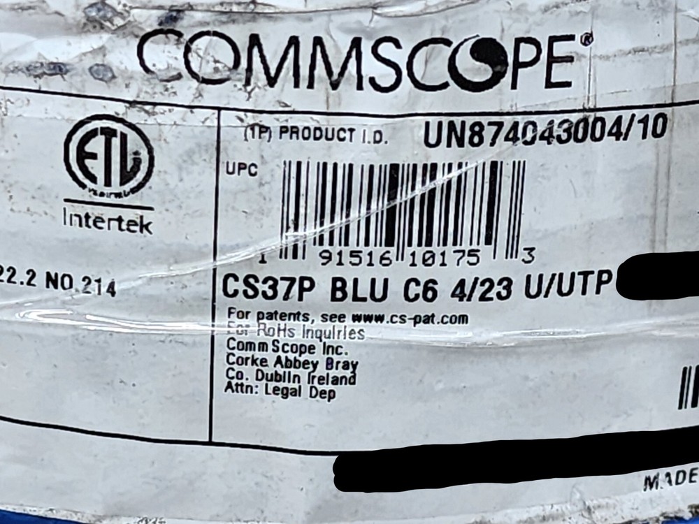 Commscope CS37P 23/4P Cat6 U/UTP WebTrak Plenum Network Cable CMP Blue /100ft