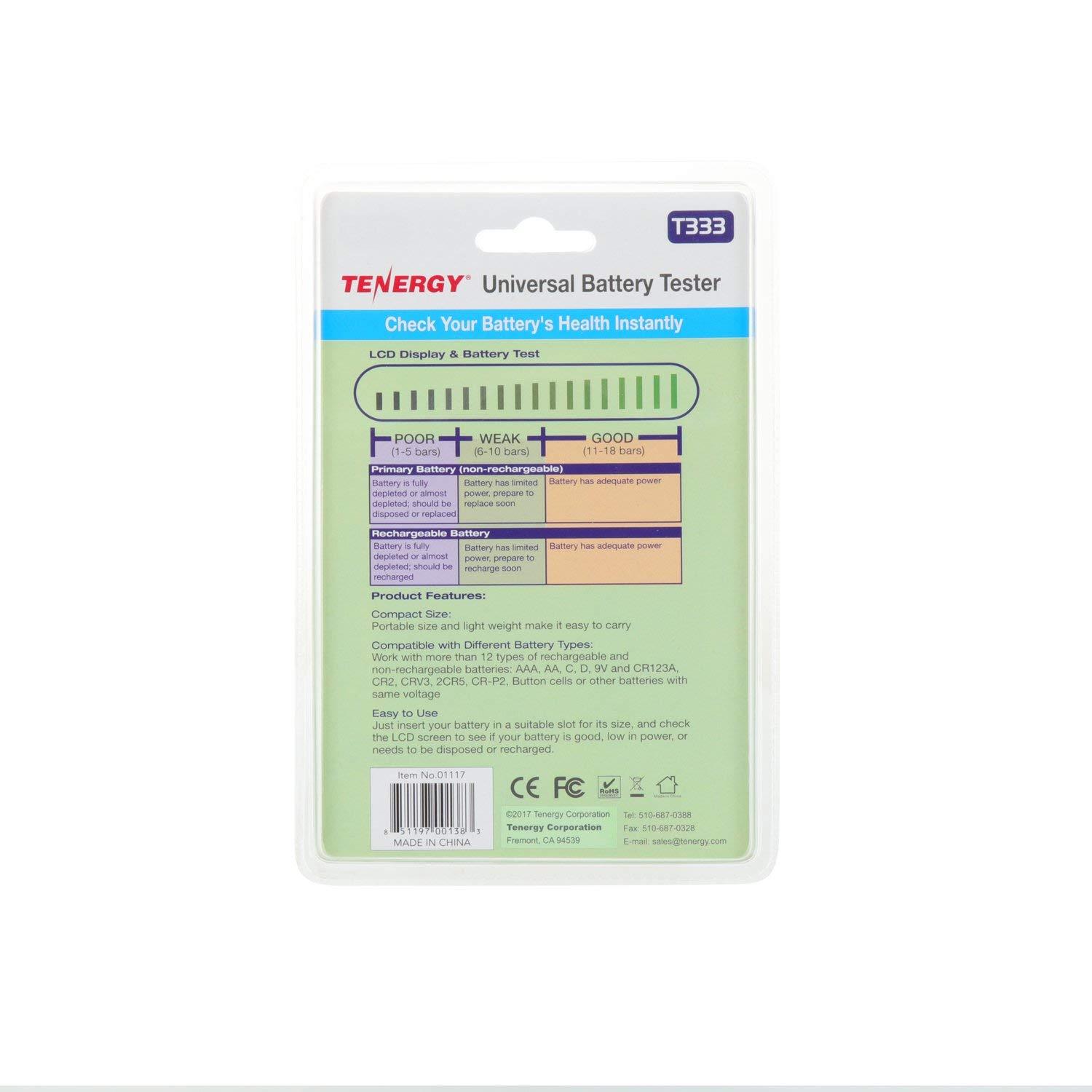 Tenergy T-333 Universal Battery Tester AA/AAA/C/D/9V/CR123A/CR2/CRV3/2CR5/CRP2