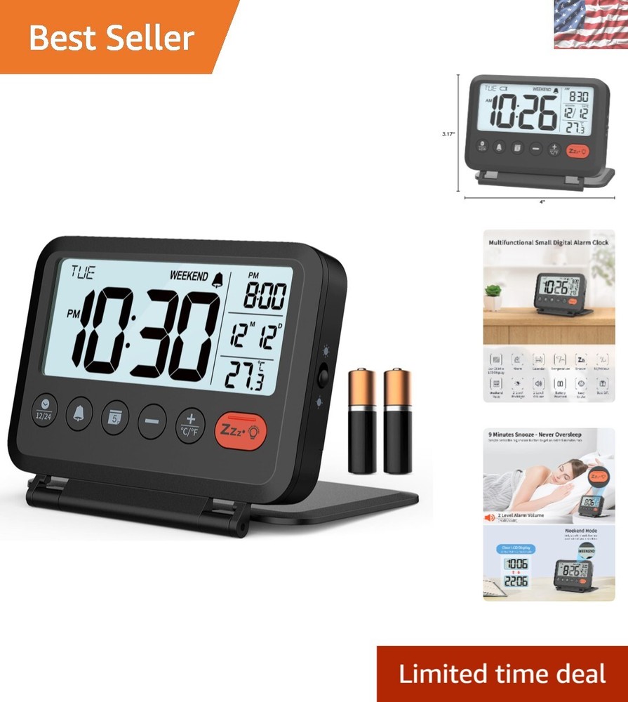 Versatile Digital Alarm Clock with 3.54" LCD and Weekend Mode - Portable Design